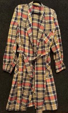 Vintage Towncraft Men's Plaid Flannel Cotton Robe Large Belted, Collared