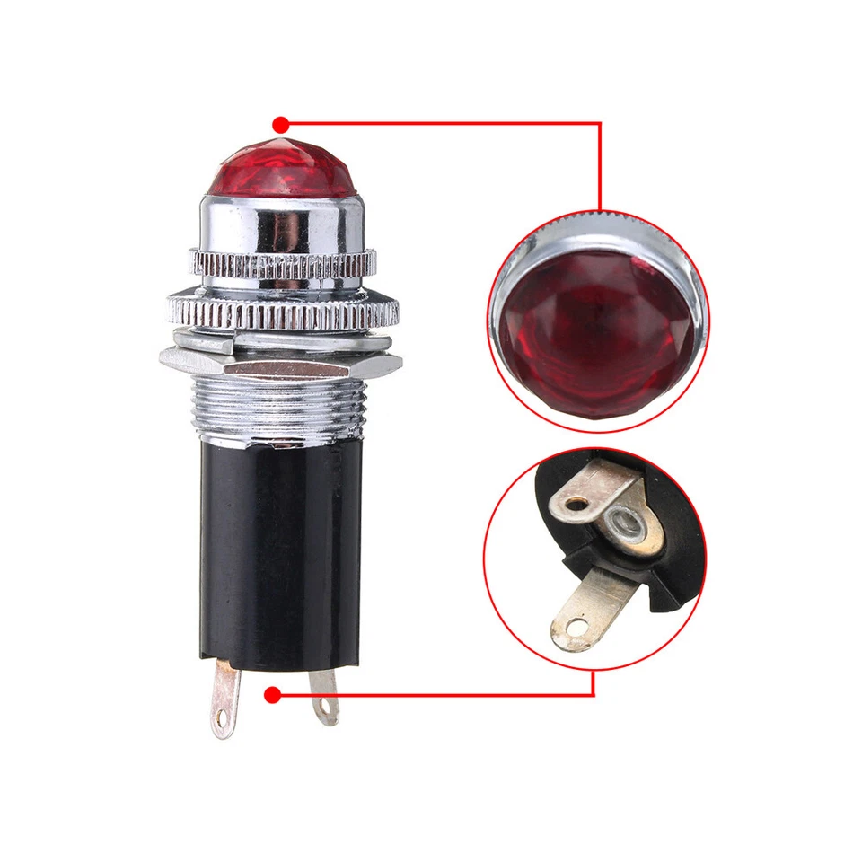 2 piezas Rojo 120V 16mm Indicador de Señal LED Luz Piloto Pasadores de Soldadura Accesorios para Coche Foto 2 de 4