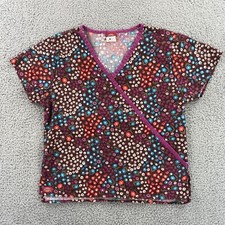Dickies Scrub Top Women s Extra Small Brown Purple Floral Print Nursing Medical