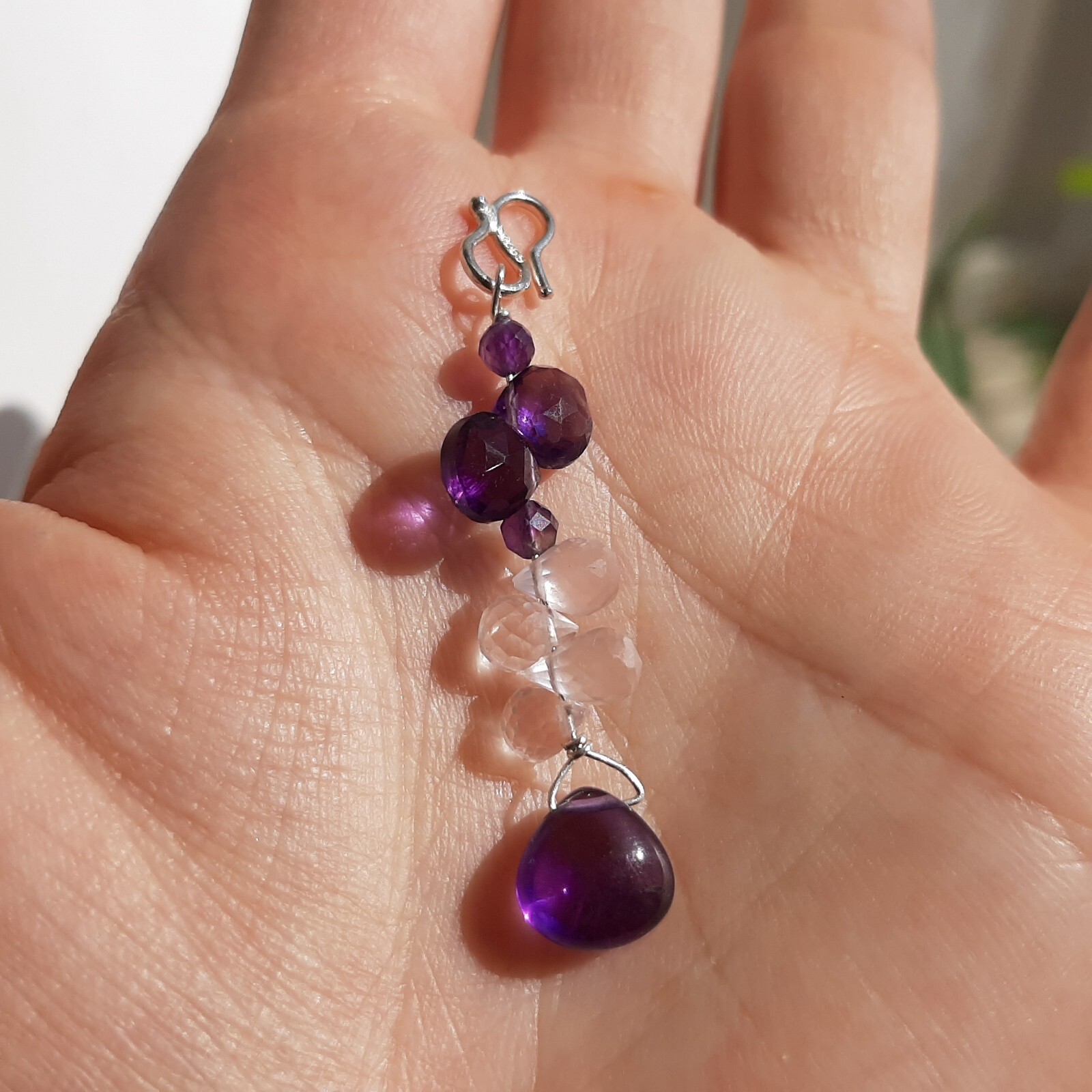 Pendentif quartz rose et améthyste en argent 925, le cadeau d'anniversaire idéal