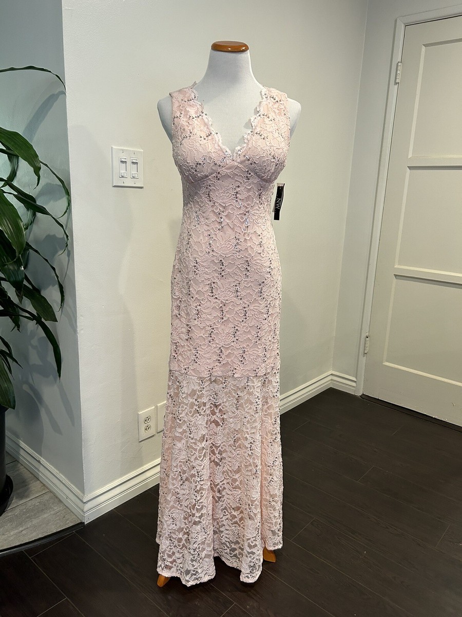 Nw Nightway Dress NW Nightway Womens Navy Sequined V-Neck Long