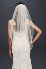 David's Bridal Tulle Fingertip Veil With Pearl Wedding Veil Bride TRUSTED SELLER