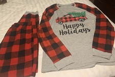 Adult Plaid Happy Holidays Christmas Pajamas 2 Piece Set Sz XL Listing 528