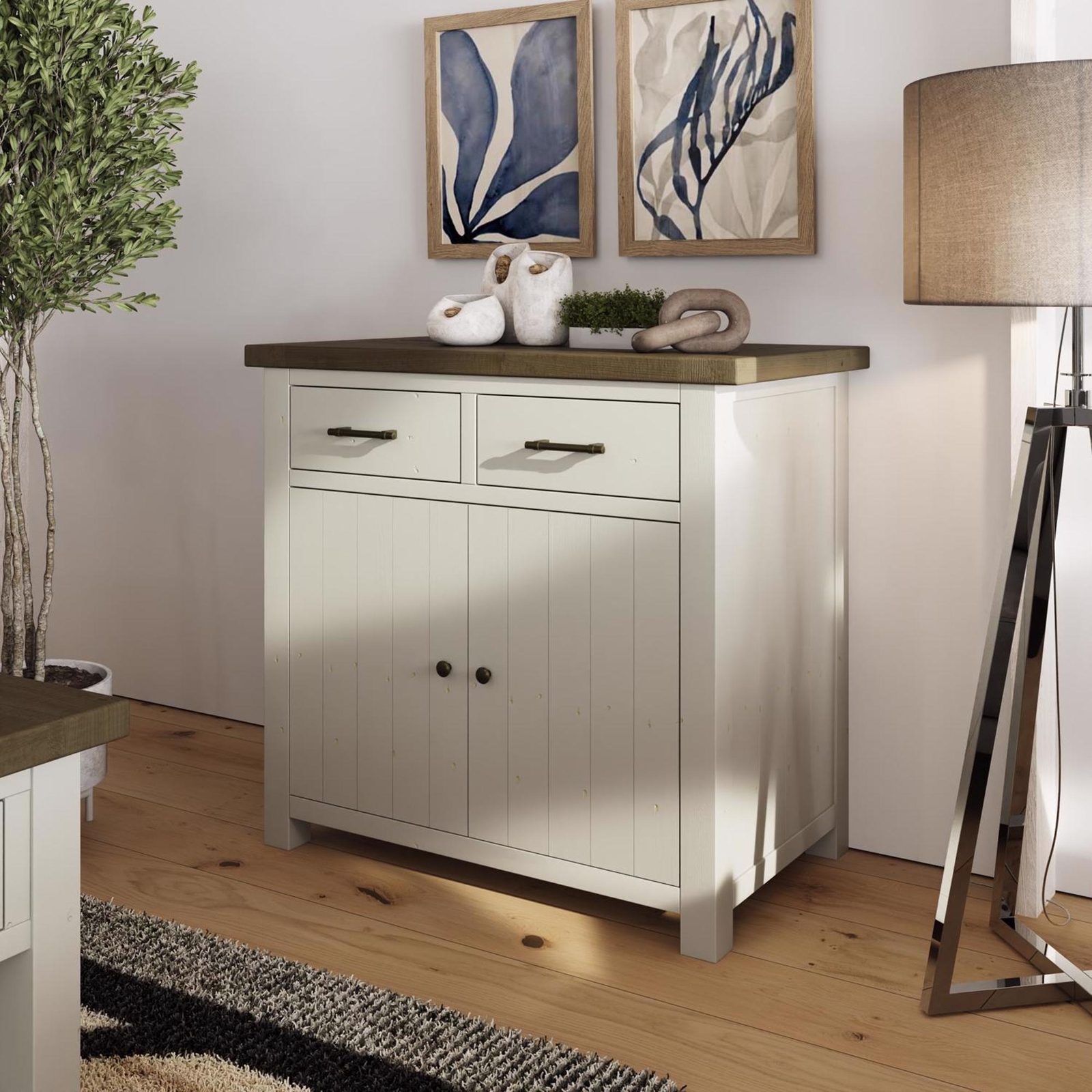 Sideboard 2 Door 2 Drawer Driftwood Truffle Finish Solid Reclaimed Pine