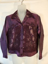 Womans Coldwater Creek Plum Color Lined Silk Jacket Embroidered  Beaded Size S