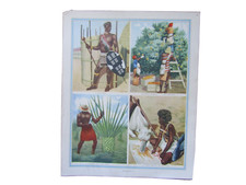 Old mid century school print picture - African Men - 53 x 43