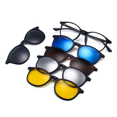 Magnetisch 5Pcs Polarisiert Clip auf Sonnenbrille Rund Plastik Rahmen für Nac...