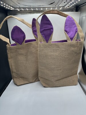 Easter Egg Hunt Basket Bag Bunny Rabbit Ear Design Burlap/purple Ears 2 Pack