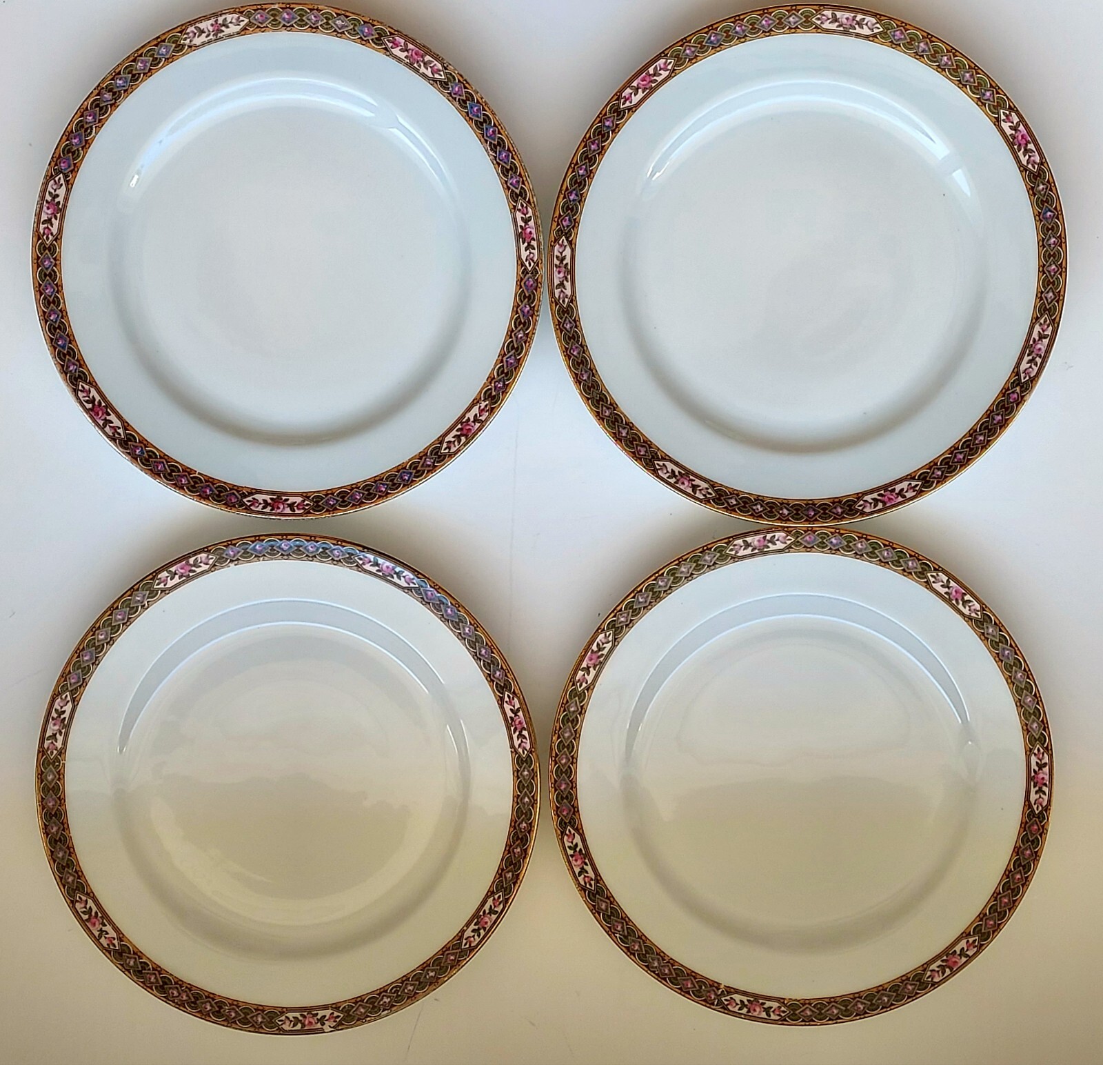 Vintage J Pouyat Limoges POY28 Salad plates 4 Art Deco Floral Geometric