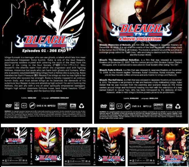 DVD Bleach Episode 1 - 366 + Movie Complete Series English Dubbed