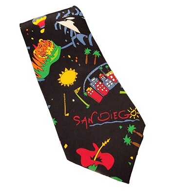 Vintage RARE Graphic San Diego 100% Silk Necktie Margaritas Zoo Panda Orca Tiger