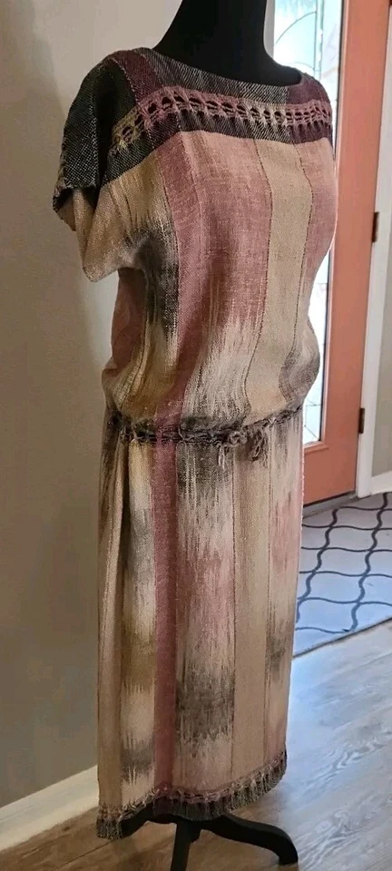 Vestido de artista vintage Roberta Bakersville NC talla S/M tejido a mano Ikat Art-to-Wear Foto 3 de 4