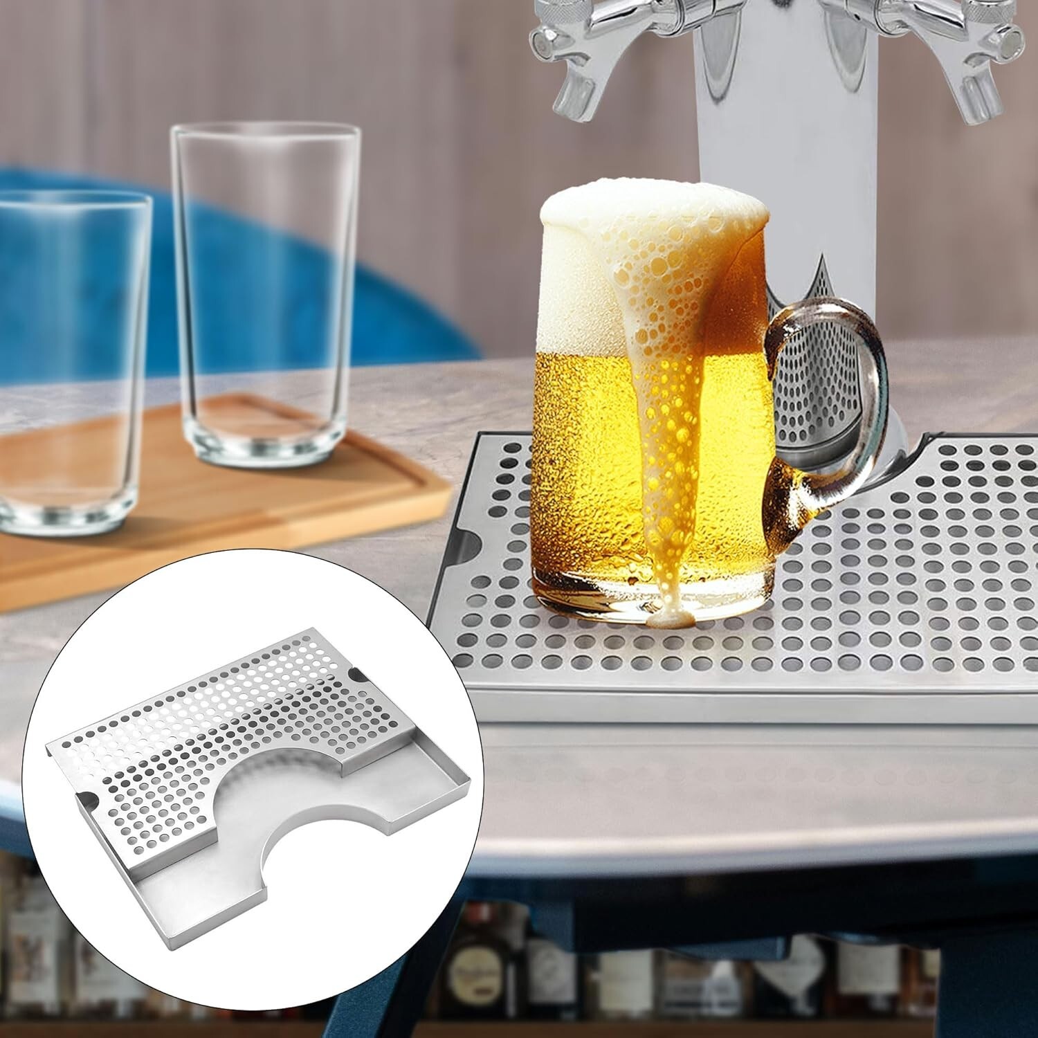 Stainless Steel Beer Drip Tray - Elegant Kegerator Accessory for Home