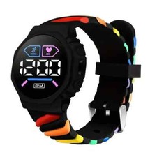 Colorful Rainbow LED Digital Sports Watch - Trendy, Durable  Battery-Powered