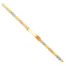 Real 14K Tri Tone Gold 6" Inch Heart Link Butterfly Baby Child Kid ID Bracelet