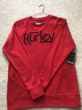 HURLEY Mens Original Crew Long Sleeve Thermal Fleece Shirt Red Black Logo Size L