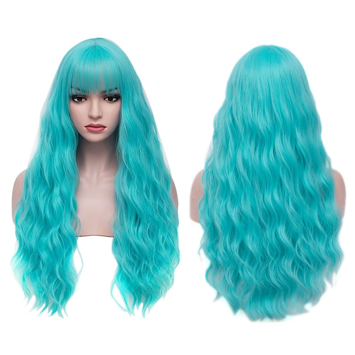 Wavy Wig Long Curly Wig With Bangs For Womens Synthetic Cosplay Fancy