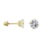 14K Solid Yellow Gold 5mm CZ Stud Earrings 1 CT Screw Back