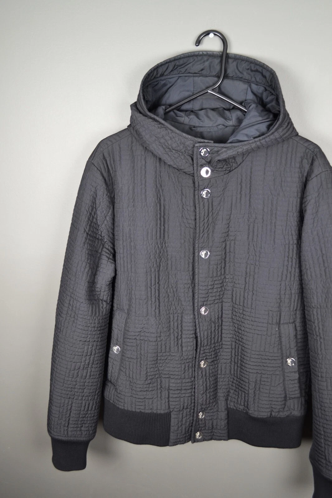 Versace Collection Giacca a vento uomo nera isolante leggero trapuntata con cappuccio 52 L