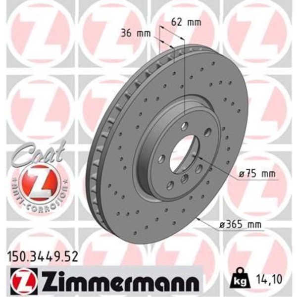 Zimmermann 2X Bremsscheibe Vorne Ø365 Mm InnenbelüFtet Gelocht FüR BMW X5 E70-image