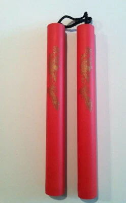 MTECH 12'' Rubber Foam Nunchucks Nunchaku Red w Dragon Graphic