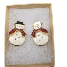 Avon Unamused Snowman Pierced Earrings Vintage 1995