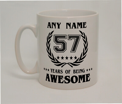 PERSONALISIERTE 57 Years Of Being Awesome Tasse Geburtstag Feier Lorbeerblatt Geschenk
