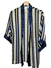 Vintage Val Mode Lingerie Blue Striped Kimono Robe Size S Satin Nightgown USA