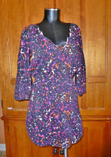 MARC JACOBS Printed Black Multi Jersey Cotton Stretch 3/4 Slv Tunic DRESS sz S