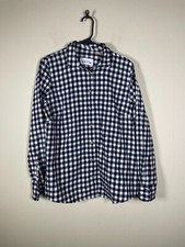 Orvis Women's LS Plaid Navy White Button-up Shirt M preppy Business Casual