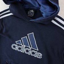 Adidas Sweatshirt Hoodie Shirt Boys M Classic Navy White Stripe Embroidered Kids