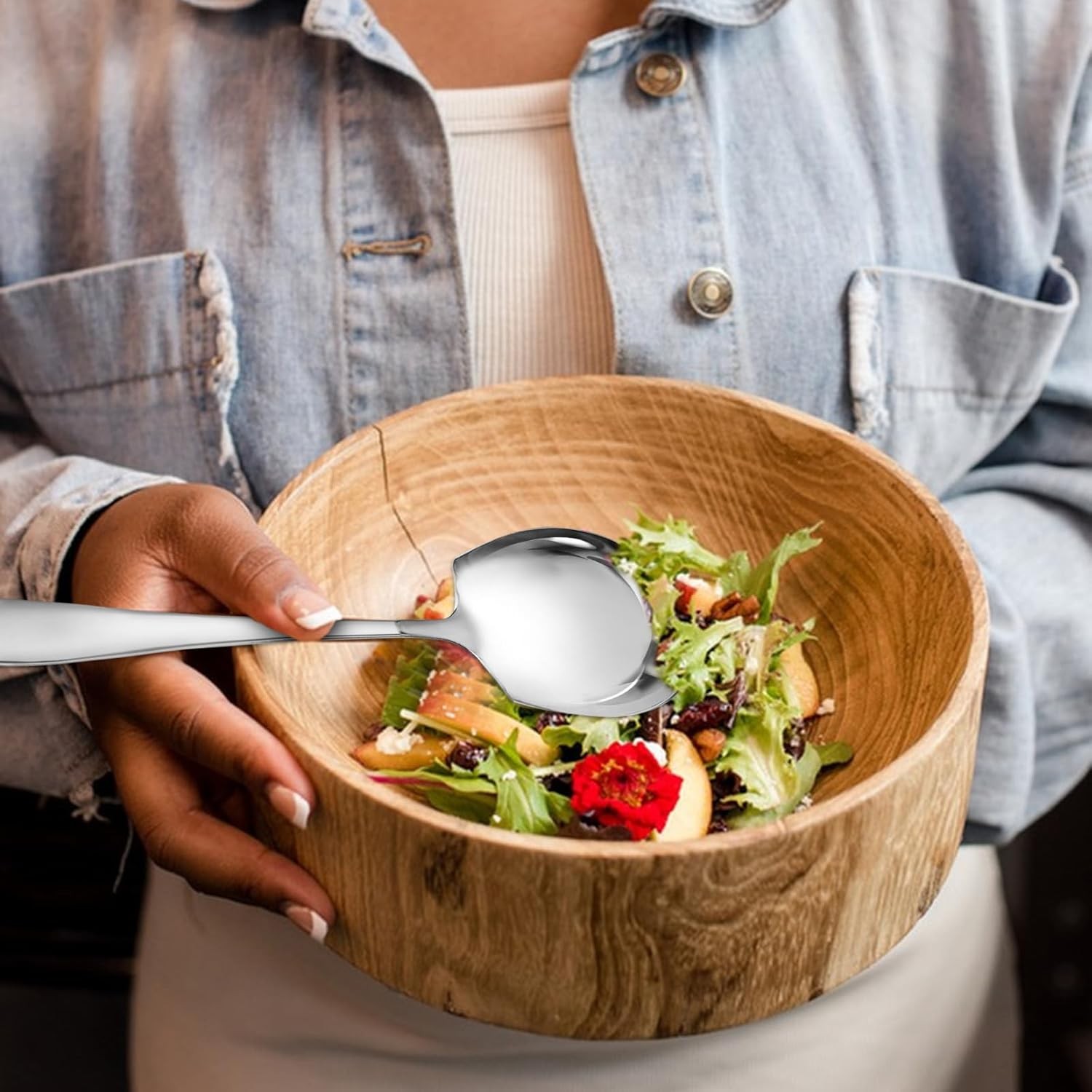 9.84 Inch Stainless Steel Large Buffet Serving Spoons Silver Servings 