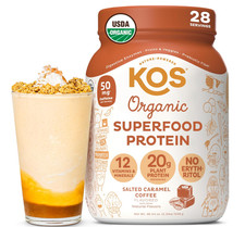 KOS Organic Vegan Protein Powder, Salted Caramel Coffee, 28 Servings