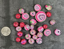 Handmade Polymer Clay Round Beads For Jewelry Making Pink Red Green USA Made