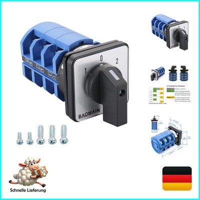 Baomain Nockenschalter 63A 660V 3-Phasen Drehschalter 3-Stellungen Drehbar 12...