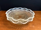 Vintage Two 1940s Anchor Hocking Moonstone Opalescent Hobnail Fluted Bowls 7.5"