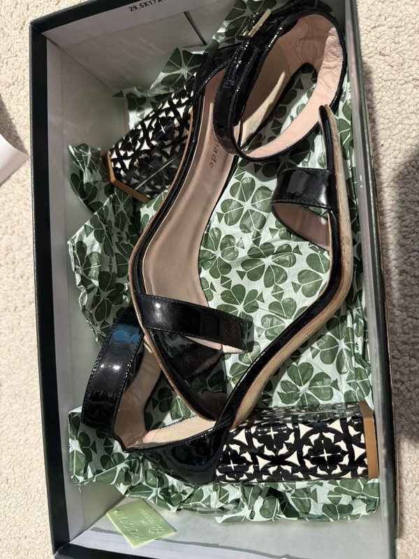 Kate Spade Susane Heel Leather Block Dress Sandals Ankle Strap Black 6.5
