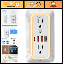 6-Outlet Surge Protector with 4 USB Ports, Fast Charging Type C PD, Night Light,
