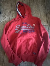 SuperDry Real Hoodie - Stylish Red Blue Sweatshirt Thick Medium