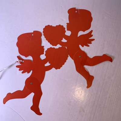 2 Beistle 12'' Jointed Cupids Hearts Valentines Day Die cut Red Decor Vintage