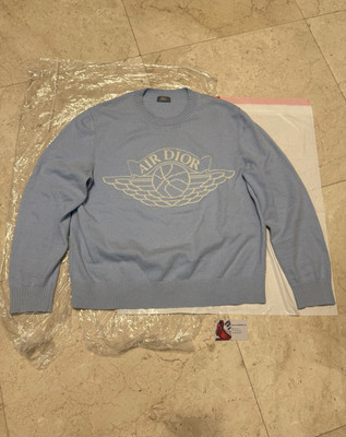 Dior x Jordan Wings Blue Sweater Sweatshirt Cashmere SS20 Size XL WORN  ONCE