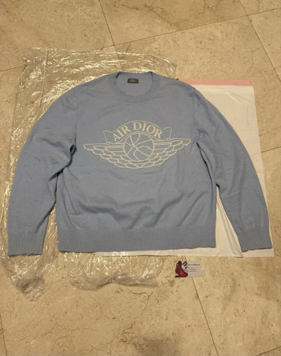 Felpa maglione Dior x Jordan Wings blu cashmere SS20 taglia XL INDOSSATA UNA VOLTA