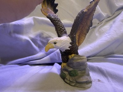 Eagle Bird Figurine Sculpture with Spread Wings on Rock Base