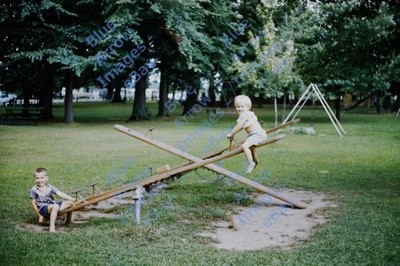 1959 35mm Slide Playground See-Saw Teeter Totter Boy Girl Children #12405