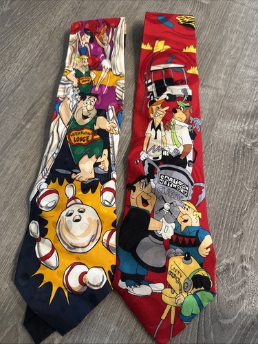Vintage Cartoon Neck Ties || Mickey Jetson Flinestone Looney Tunes || 59”
