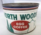VINTAGE NORTH WOODS EGG COFFEE TIN ADVERTISING COLLECTIBLE  D-553