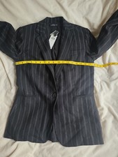 Ralph LAUREN women's Striped Linen Viscose Blazer Black White Sz 6 Nwt