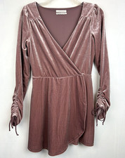 Urban Outfitters Velour Dress Womens S P Micro Mini Pink Romper Faux Wrap Whimsy