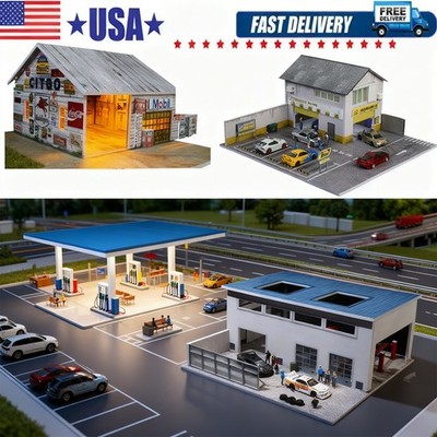 Diorama 1/64 Diecast Car Garage Model  Lights Street Factory Building Display US