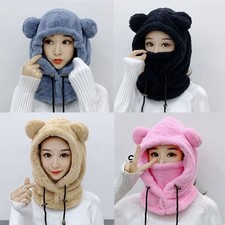 Windproof Beanies Caps Balaclavas Mask Bear Ear Hat Women Girls